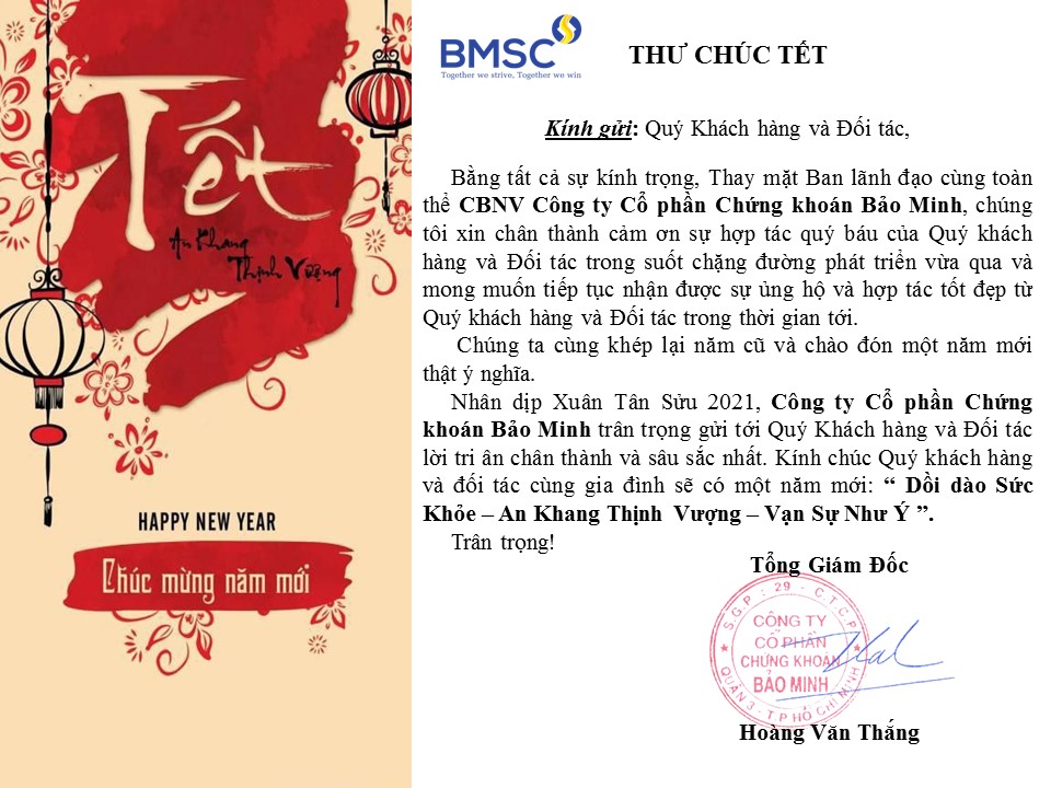 THƯ CHÚC TẾT 2021 ĐẾN KHÁCH HÀNG